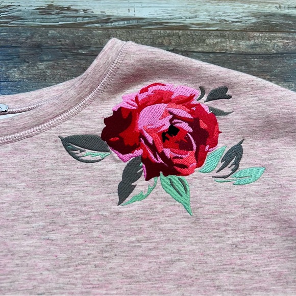 Halogen Oversized Heather Pink Sweatshirt Small Embroidered Roses Dolman Sleeves - Picture 6 of 14